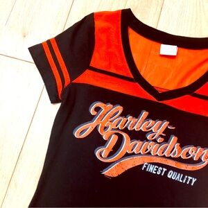 Harley Davidson orange black graphic tee shirt top small woman’s biker bikercore